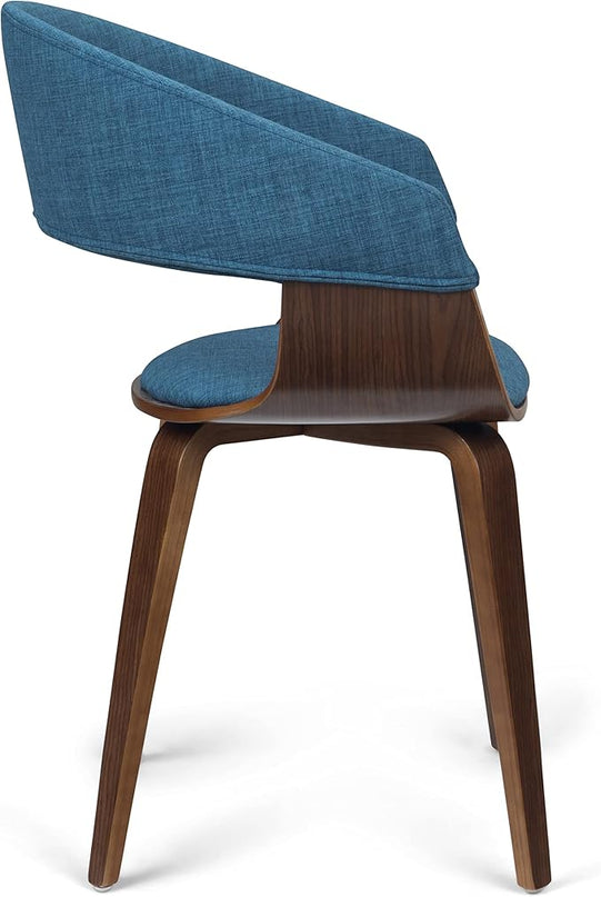 SIMPLIHOME Lowell 17 Inch Mid Century Modern Bentwood Dining Chair in Blue Linen Look Fabric, For the Dining Room - LeafyLoom
