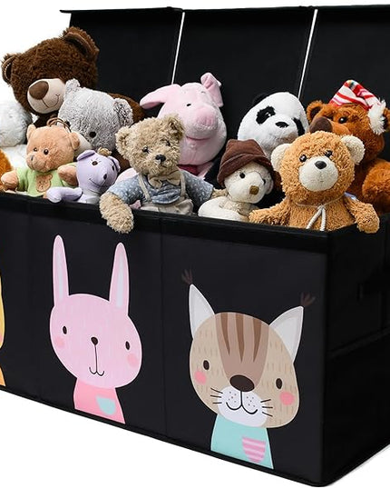 Extra Large Toy Storage Organizer with Lid - Sturdy, Collapsible Toy Chest Storage Box with Cute Design - Toys Bin with Dividers for Kids, Boys, Girls, Nursery, Bedroom, Play room 37"x16"x14" - LeafyLoom