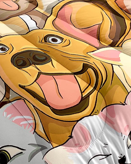 Dogs Comforter Set - Cute Cartoon Puppy Pattern Comforter Set Full Size 3pcs Kitten Dogs Bedding Set Pet Animal Design Kids Room Decor with 1 Comforter and 2 Pillowcases Boys Girls Gift All Season - LeafyLoom