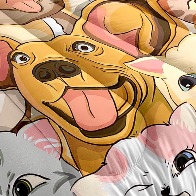 Dogs Comforter Set - Cute Cartoon Puppy Pattern Comforter Set Full Size 3pcs Kitten Dogs Bedding Set Pet Animal Design Kids Room Decor with 1 Comforter and 2 Pillowcases Boys Girls Gift All Season - LeafyLoom