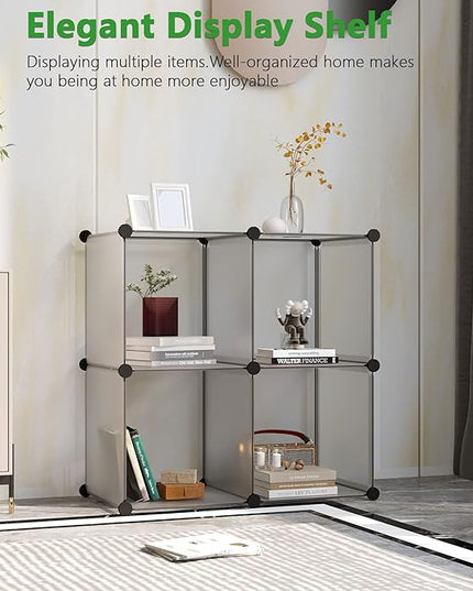 C&AHOME Cube Storage Organizer, 4-Cube Shelves Units, Closet Cabinet, DIY Plastic Modular Book Shelf Ideal for Bedroom, Living Room, Office, 24.8" L x 12.4" W x 24.8" H Grey UPCS04G - LeafyLoom