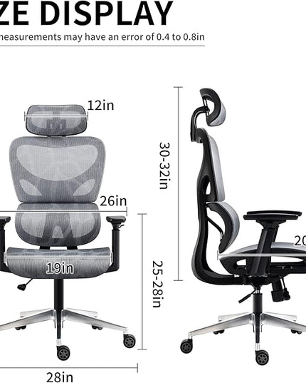 Nouhaus Ergo3D Ergonomic Office Chair Lumbar Support Mesh Office Chair with 4D Adjustable Armrest, Adjustable Headrest and Wheels, Mesh High Back Home Office Desk Chairs (Grey) - LeafyLoom