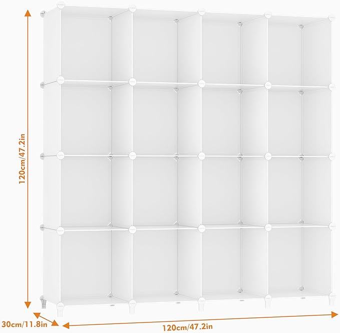 HOMIDEC Book Shelf 16 Cubes Bookcase Bookshelf Cube Storage Organizer Portable Display Bookshelf Kids Bookshelf Book Case for Study Room,Bedroom,Office,Living Room,Closet (47.2x11.8x47.2 inch) - LeafyLoom