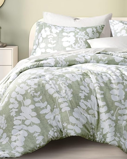 Codi Sage Green Comforter Set Queen Size, Floral Bedding Sets for Women | Nature Botanical Style, Unique Reversible Design, Better for Spring and Summer | Leaf Print 3 Pieces - LeafyLoom