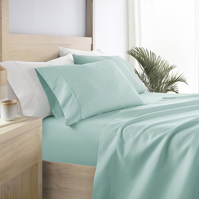 Linen Market Bed Sheets for Queen Size Bed (Aqua) - Sleep Better Than Ever with These Soft and Cooling Queen Sheets - Deep Pocket Fits 16" Thick Beds - 4 Piece Queen Sheet Set - LeafyLoom