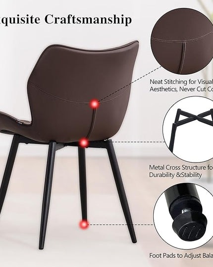 YOUNIKE Dining Chairs Set of 2, Upholstered Leather Dining Room Chairs, Modern Kitchen Chairs Living Room Bedroom Side Chairs with Wide Curved Back and Adjustable Metal Legs, Espresso Brown - LeafyLoom