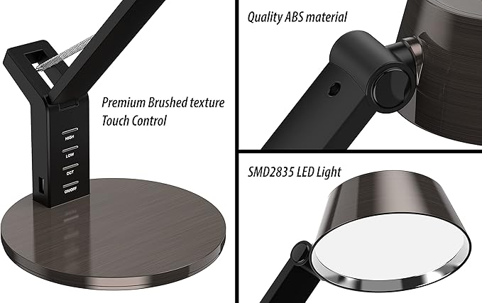 LED Desk Lamp with USB Charging Port, Home Office Desk Lamp Touch Control Dimmable Table Lamp with 3 Color Modes, Eye Caring LED Lamp for Study, Reading, Work (Copper) - LeafyLoom