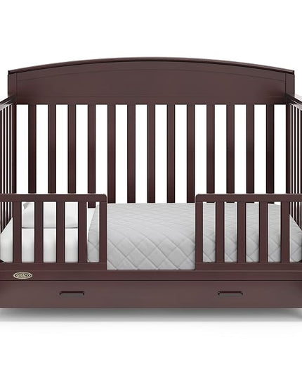 Graco Benton 5-in-1 Convertible Crib with Drawer (Espresso) - Converts from Baby Crib to Toddler Bed, Daybed and Full-Size Bed, Fits Standard Full-Size Crib Mattress, Adjustable Mattress Support Base - LeafyLoom