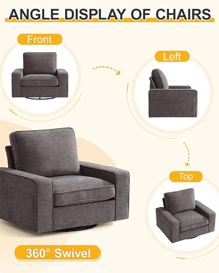 EASELAND Oversized Accent Chair, Reading Chair with Upholstered Chenille Fabric, Sofa Chair with Armrest, Single Sofa Chair for Living Room, Swivel Chair with Wooden Legs, Comfy Chair for Small Spaces - LeafyLoom
