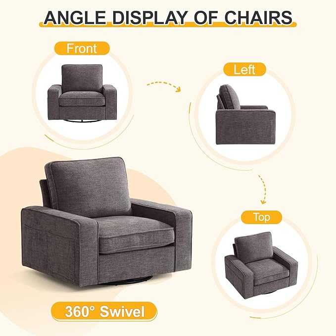 EASELAND Oversized Accent Chair, Reading Chair with Upholstered Chenille Fabric, Sofa Chair with Armrest, Single Sofa Chair for Living Room, Swivel Chair with Wooden Legs, Comfy Chair for Small Spaces - LeafyLoom