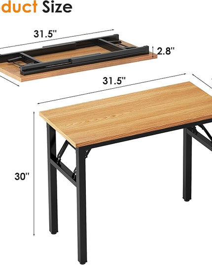 Need Small Computer Desk 31.5 inches Folding Table No Assembly Sturdy Small Writing Desk Folding Desk for Small Spaces, Teak Color Desktop and Black Steel Frame - LeafyLoom
