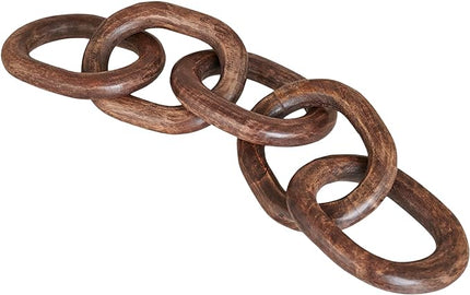Wood Chain Link Decor Hand Carved 5-Link Wood Knot Decorative Chain, Rustic Wood Link Decorative Object Large Wooden Chain for Home Living Room Coffee Table Farmhouse Walnut - LeafyLoom