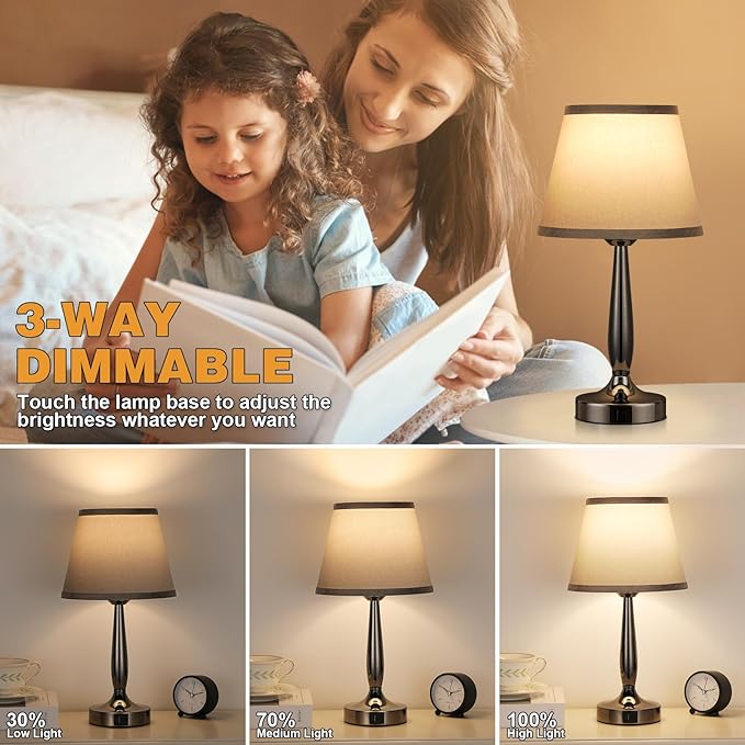 Kakanuo Touch Table Lamp for Bedroom, Small Bedside Lamp with USB C Charging Port, 3 Way Dimmable Touch Control Nightstand Lamp for Living Room and Office, LED Bulb Included - LeafyLoom