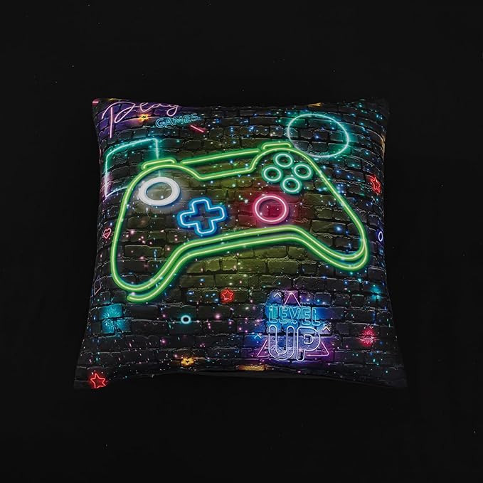 NINENINE Gamer Bedding Sets, 6PCS Full Size Comforter Size for Boys,Gaming Bedding Sets for Boys Bed in A Bag Gamer Comforter Sets(1Comforter,1Flat Sheet,1Fitted Sheet,1Cushion Cover,2Pillowcases)… - LeafyLoom