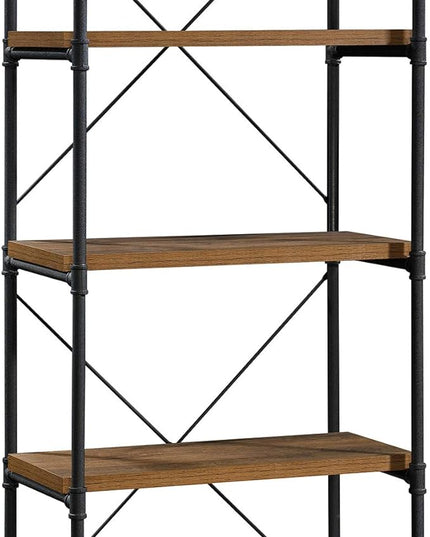 Sauder Iron City Tall Bookcase/book shelf, Checked Oak finish - LeafyLoom