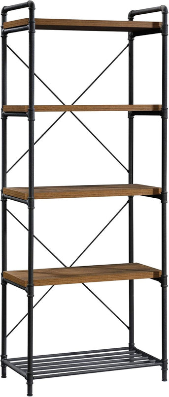 Sauder Iron City Tall Bookcase/book shelf, Checked Oak finish - LeafyLoom
