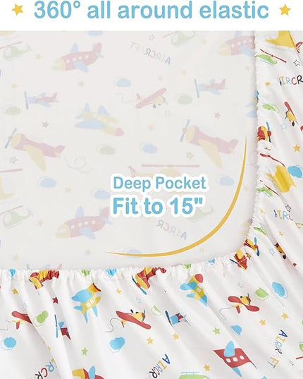 Mooreeke Bed in a Bag for Kids Boys Teens, 7 Pieces Full Size Aircraft Print Comforter Bed Set with Shams, Sheet Set, Airplane White Super Soft Microfiber Kids Comforter Bedding Set - LeafyLoom