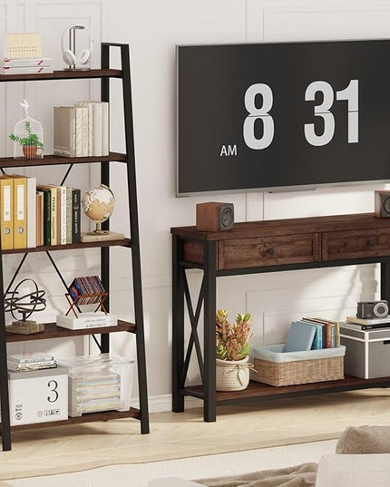 BON AUGURE Console Table with 2 Drawers, Entryway Table with Storage, Sofa Table Behind Couch for Living Room, Farmhouse Entry Table for Hallway, Foyer, Front Door (Rustic Oak, 47 Inch) - LeafyLoom