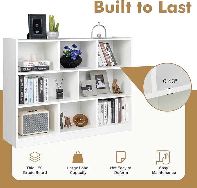 Giantex Wood 8 Cube Bookcase, Open Freestanding 3-Tier Bookshelf, Multipurpose Display Shelf for Living Room, Bedroom, Children's Playroom, Reading Room - LeafyLoom