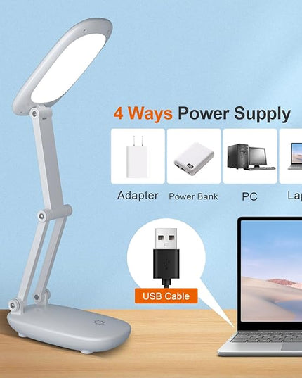 LED Desk Lamp for Office Home & Battery Operated Lamp Rechargeable Lamp Foldable & Portable Light, [2-fold support frame higher] 3 Brightness Dimmable Small Desk Lamp Wireless Reading Lamp - LeafyLoom