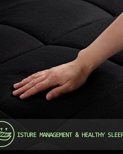 AMGUI King Comforter Set 3 Pieces - Goose Down Alternative with 2 Pillow Shams - Extra Thick - Soft and Comfortable - Machine Washable (King,Black) - LeafyLoom