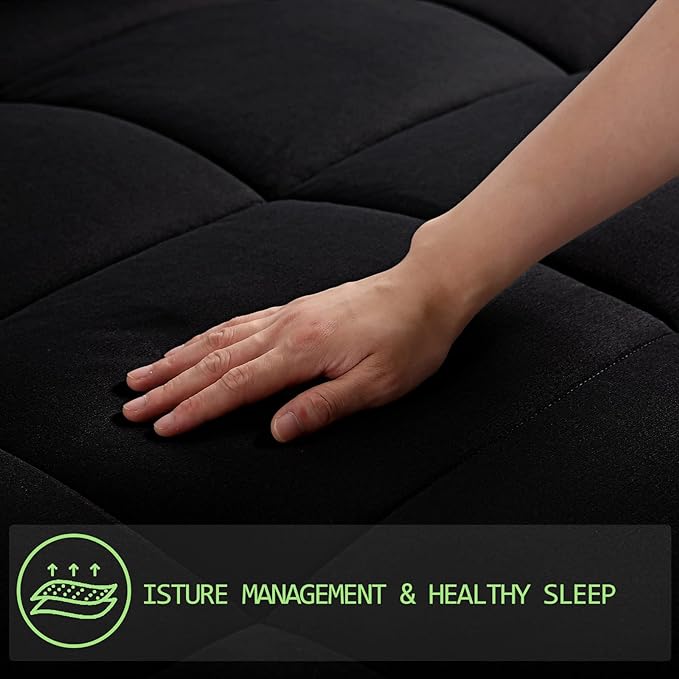 AMGUI King Comforter Set 3 Pieces - Goose Down Alternative with 2 Pillow Shams - Extra Thick - Soft and Comfortable - Machine Washable (King,Black) - LeafyLoom