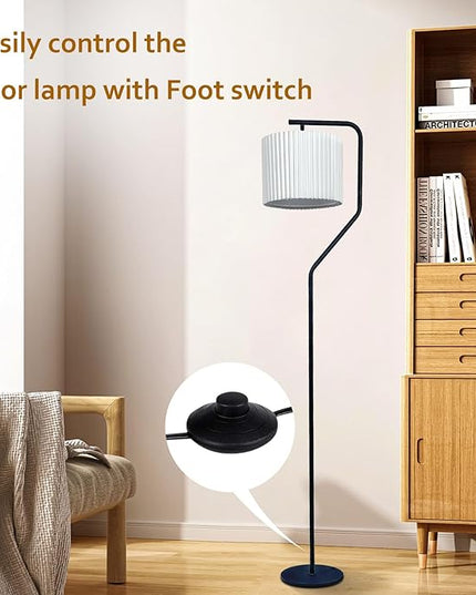 Floor Lamp,9W LED Edison Bulbs Included，Standing Lamp with 350 Adjustable Pleated Lampshade, 72" Tall Pleated Floor Lamp for Living Room Bedroom Office Classroom Dorm Room - LeafyLoom