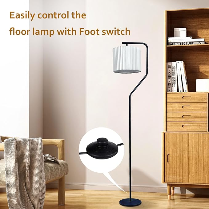 Floor Lamp,9W LED Edison Bulbs Included，Standing Lamp with 350 Adjustable Pleated Lampshade, 72" Tall Pleated Floor Lamp for Living Room Bedroom Office Classroom Dorm Room - LeafyLoom