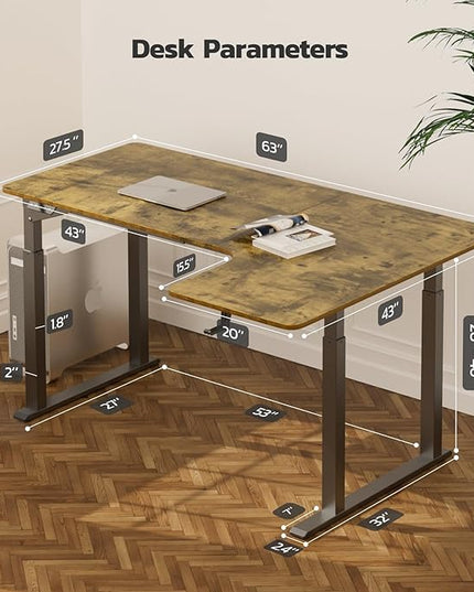 Dripex L Shaped Standing Desk, 63" x 43" Electric Standing Desk Height Adjustable, Sit Stand Home Office Corner Desk, Dual Motor Corner Standing Desk with 4 Legs - LeafyLoom