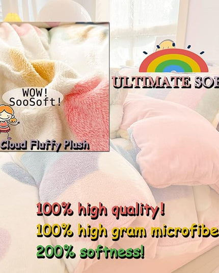 MorroMorn Twin Bedding Sets, Pink Rainbow Duvet Cover Set, Fluffy Comforter Covers Blanket Ultra Soft Kawaii Cute for Girls Kids Toddler Teen Women Twin/Twin XL Size - LeafyLoom