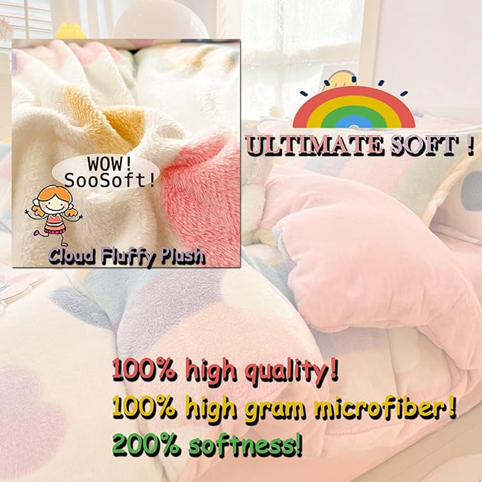 MorroMorn Pink Duvet Cover Queen, Rainbow Bedding Sets, Fluffy Comforter Covers Set, Down Alternative Blanket Ultra Soft Kawaii Cute for Girls Kids Teen Women Full Double Size - LeafyLoom