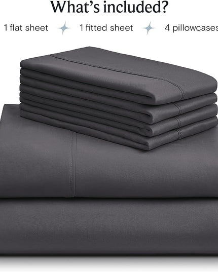 LuxClub 6 PC King Sheet Set, Breathable Luxury Bed Sheets, Deep Pockets 18" Wrinkle Free Cooling Bed Sheets Machine Washable Hotel Bedding Silky Soft - Dark Grey King - LeafyLoom