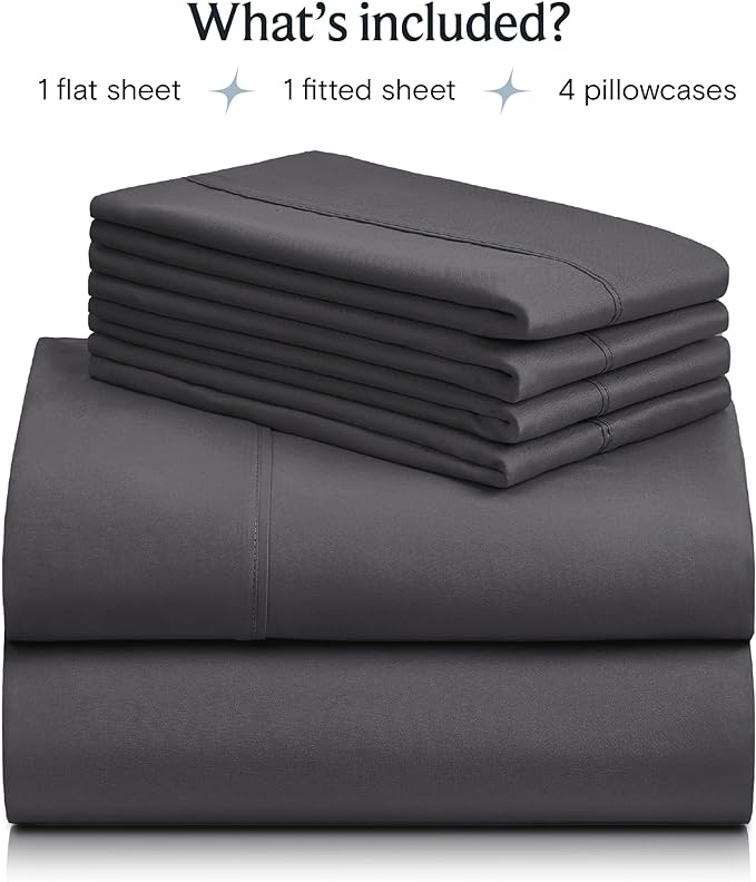 LuxClub 6 PC Full Sheet Set, Breathable Luxury Bed Sheets, Deep Pockets 18" Eco Friendly Wrinkle Free Cooling Bed Sheets Machine Washable Hotel Bedding Silky Soft - Dark Grey Full - LeafyLoom