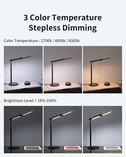 EZVALO Smart Desk Lamp with APP Control,Eye-Caring Auto-Dimming Led Desk Lamp,3 Color Temperature, Works with Alexa&Google Assistant, Study Lamp with Clock, Desk Lamps for Home Office Reading,Studying - LeafyLoom