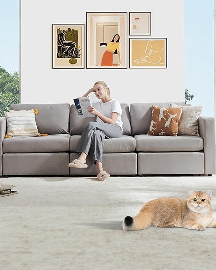 Sweetcrispy Convertible Modular Sectional Sofa, 3 Seat Sectional Couches for Living Room, Basic Shape Modern Fabric Modular Sofa Sleeper with Double Chaise for Home, Apartment, Dorm, Grey - LeafyLoom