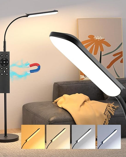 LED Floor Lamp, 18W Super Bright Floor Lamp for Living Room, Adjustable Stepless Colors & Brightness Gooseneck Standing Lamp, Eye Caring Reading Light with Remote& Touch Control for Bedroom Office - LeafyLoom