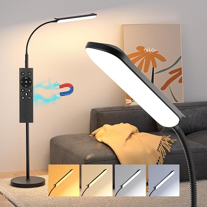 LED Floor Lamp, 18W Super Bright Floor Lamp for Living Room, Adjustable Stepless Colors & Brightness Gooseneck Standing Lamp, Eye Caring Reading Light with Remote& Touch Control for Bedroom Office - LeafyLoom