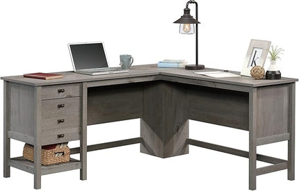 Sauder Cottage Road L-Desk, L: 65.12" x W: 58.66" x H: 29.76", Mystic Oak finish - LeafyLoom
