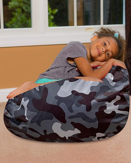 Posh Creations Bean Bag Chair for Kids, Teens, and Adults Includes Removable and Machine Washable Cover, Soft Nylon - Camo Dark and Black Gray, 27in - Medium - LeafyLoom