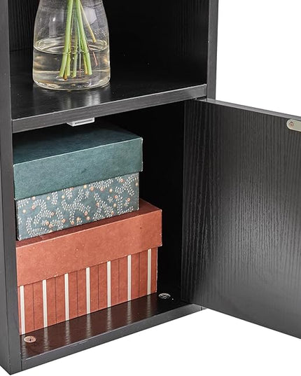IBUYKE 6 Tier Tall Narrow Bookcase, Modern Black Corner Bookcase with Doors Storage,Cube Media Tower Rack,Cabinet,Floor Standing Display Storage Shelves for Small Spaces,for Home Office Black UWBC001B - LeafyLoom