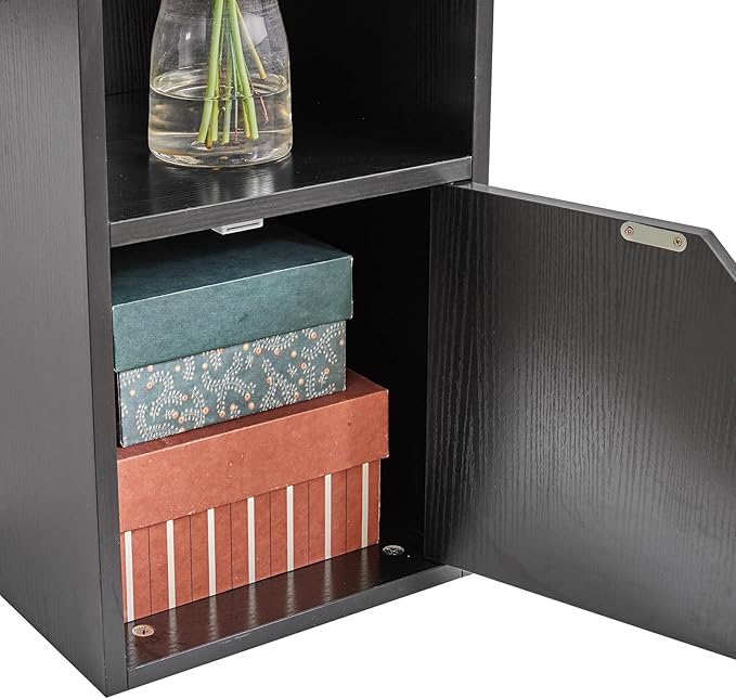IBUYKE 6 Tier Tall Narrow Bookcase, Modern Black Corner Bookcase with Doors Storage,Cube Media Tower Rack,Cabinet,Floor Standing Display Storage Shelves for Small Spaces,for Home Office Black UWBC001B - LeafyLoom