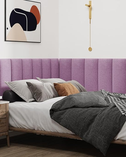 Upholstered Wall Mounted Headboard, 3D Soundproof Wall Panels Peel and Stick Headboard for Queen Size, Reusable and Removable Tufted Bed Headboard in Violet(9 Panels, 10" x 24") - LeafyLoom
