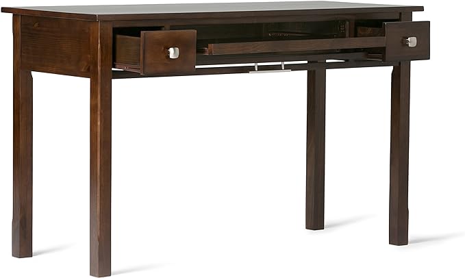 SIMPLIHOME Avalon SOLID WOOD Contemporary 47 Inch Wide Writing Office Desk in Dark Tobacco Brown, For the Office Desk, Writing Table, Workstation and Study Table - LeafyLoom