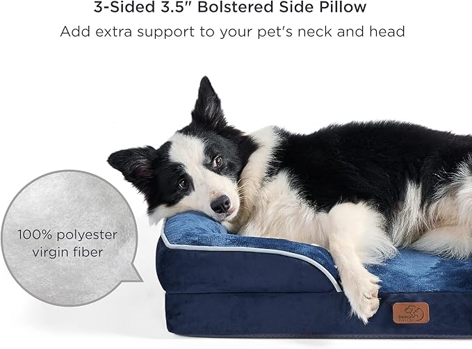 Bedsure Orthopedic Dog Bed for Medium Dogs - Waterproof Dog Sofa Beds Medium, Supportive Foam Pet Couch Bed with Removable Washable Cover, Waterproof Lining and Nonskid Bottom, Navy Blue BEDSURE