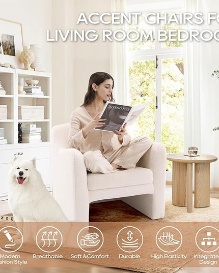 COLAMY Sherpa Accent Chair Set of 2, Living Room Chair, Comfy Accent Armchair with Back, Modern Accent Leisure Chair for Living Room Bedroom, Cream - LeafyLoom