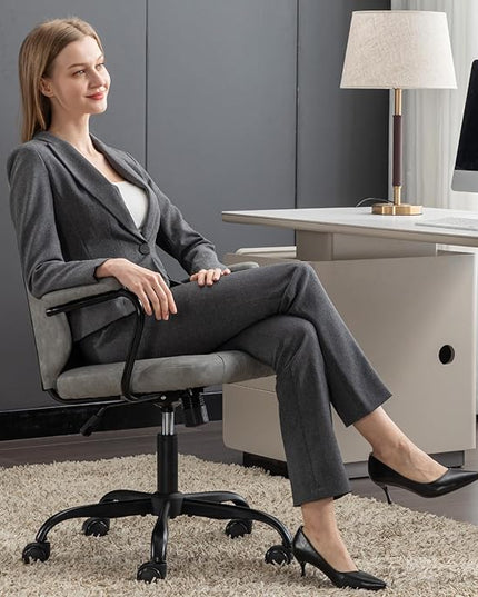 Executive Office Chair, Home Office Desk Chair, Mid Back PU Leather Desk Chair, 360° Swivel Computer Chair, Height Adjustable Tilt Vanity Task Chair for Office, Reading Meeting Room - LeafyLoom