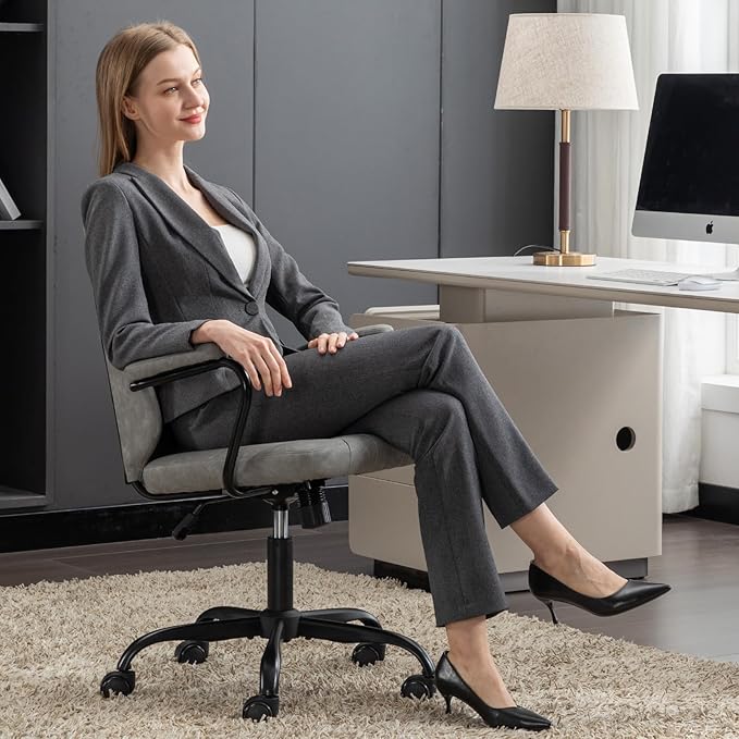 Executive Office Chair, Home Office Desk Chair, Mid Back PU Leather Desk Chair, 360° Swivel Computer Chair, Height Adjustable Tilt Vanity Task Chair for Office, Reading Meeting Room - LeafyLoom