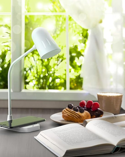 M2 Modern Desk Lamp with 10W Wireless Charging, Bluetooth Speaker, Adjustable Multi-Angle Illumination, 3 Light Color Modes, Dimmable Brightness - Perfect for Office Desk or Bedroom Nightstand(White) - LeafyLoom