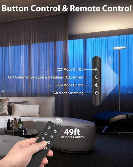 Dimunt Floor Lamp, 36W/3600LM Super Bright LED Floor Lamps, RGB Modern Standing Lamp with Remote and Button Control, 3000K-6500K Dimmable Tall Lamp for Living Room, Bedroom, Game Room, RGB Corner Lamp - LeafyLoom