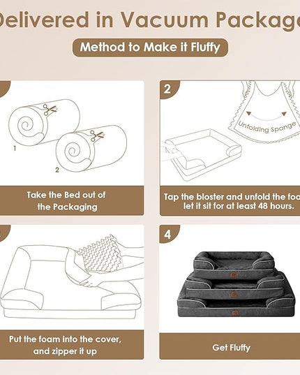 EHEYCIGA Orthopedic Dog Beds for Large Dogs, Waterproof Memory Foam Large Dog Bed with Sides, Non-Slip Bottom and Egg-Crate Foam Large Dog Couch Bed with Washable Removable Cover, Dark Grey EHEYCIGA